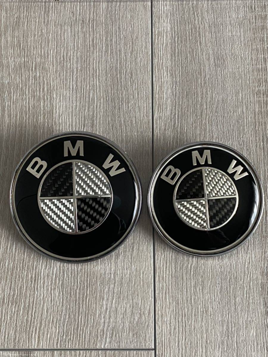 BMWカーボンエンブレムボンネットリア ブラック＆シルバー82mm74mmセット