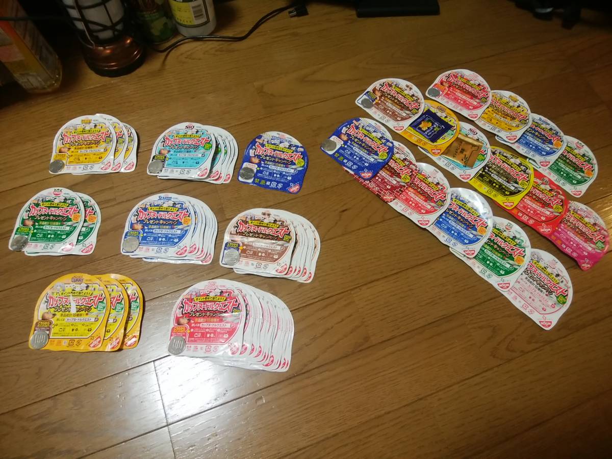 送料無料 カップヌードルクエスト 蓋 フタ 二次元QRコード全16種類コンプリート＋他種類のふた43枚　計59枚