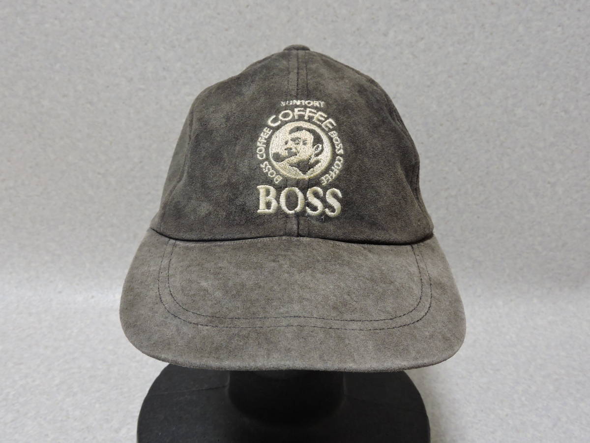 レア 当時物 BOSS（ボス）ピッグスエードレザーキャップ SUNTORY（サントリー）レザーベルト 刺繍ロゴ 非売品 懸賞品