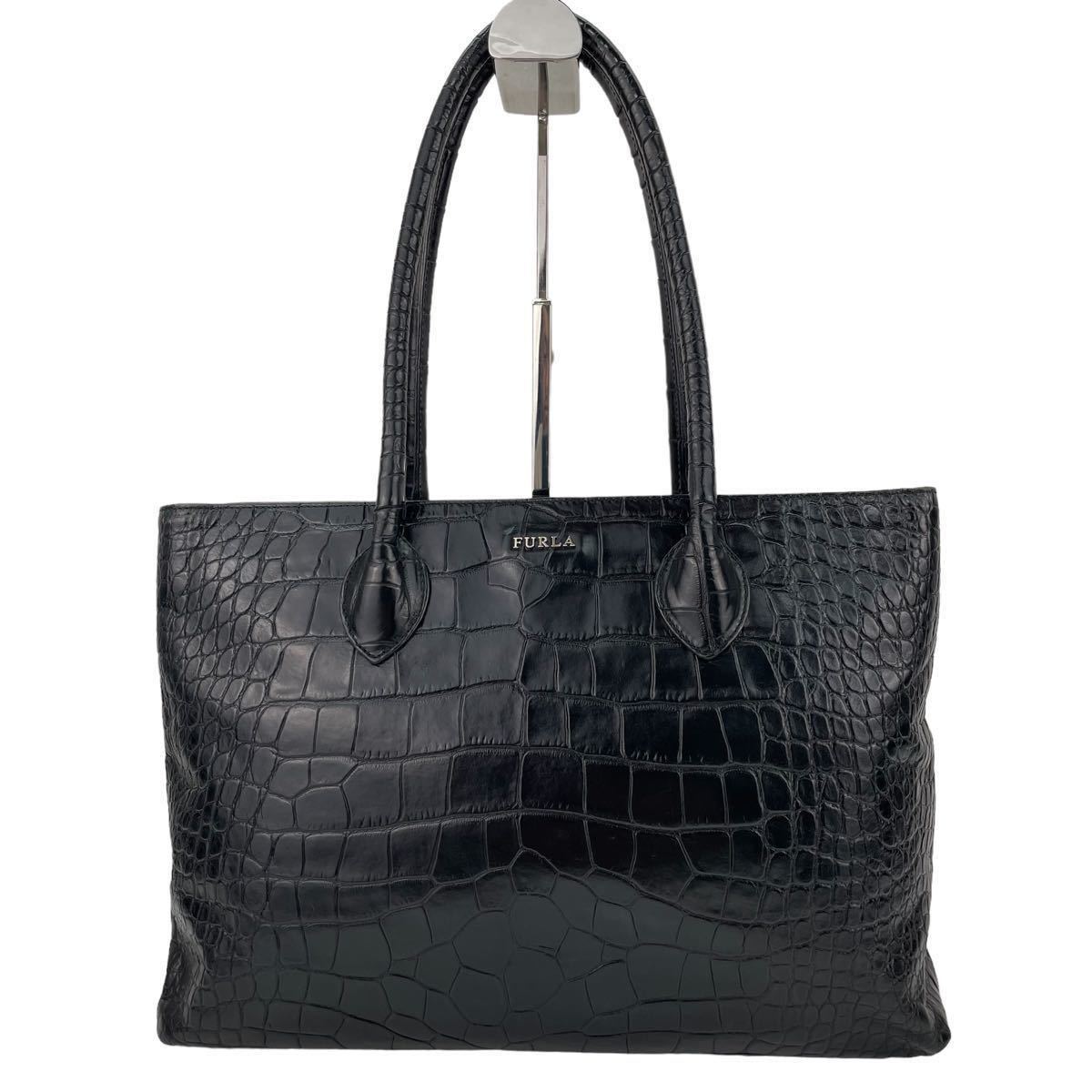 □極美品□FURLA フルラ トートバッグ ハンドバッグ クロコ型押し 