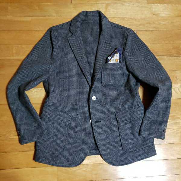 卓越した秋冬素材★ビームス 厳選高級『上質グレンチェック織り ライトツイードウール』絶妙な英国調◎グレー ジャケット(M)