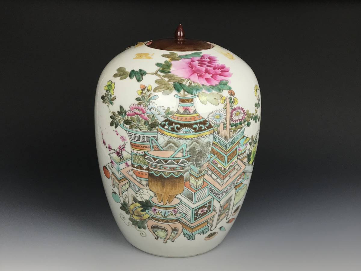 中国古美術コレクション』清時代 色絵雑宝花卉文大壺 唐物 本物保証
