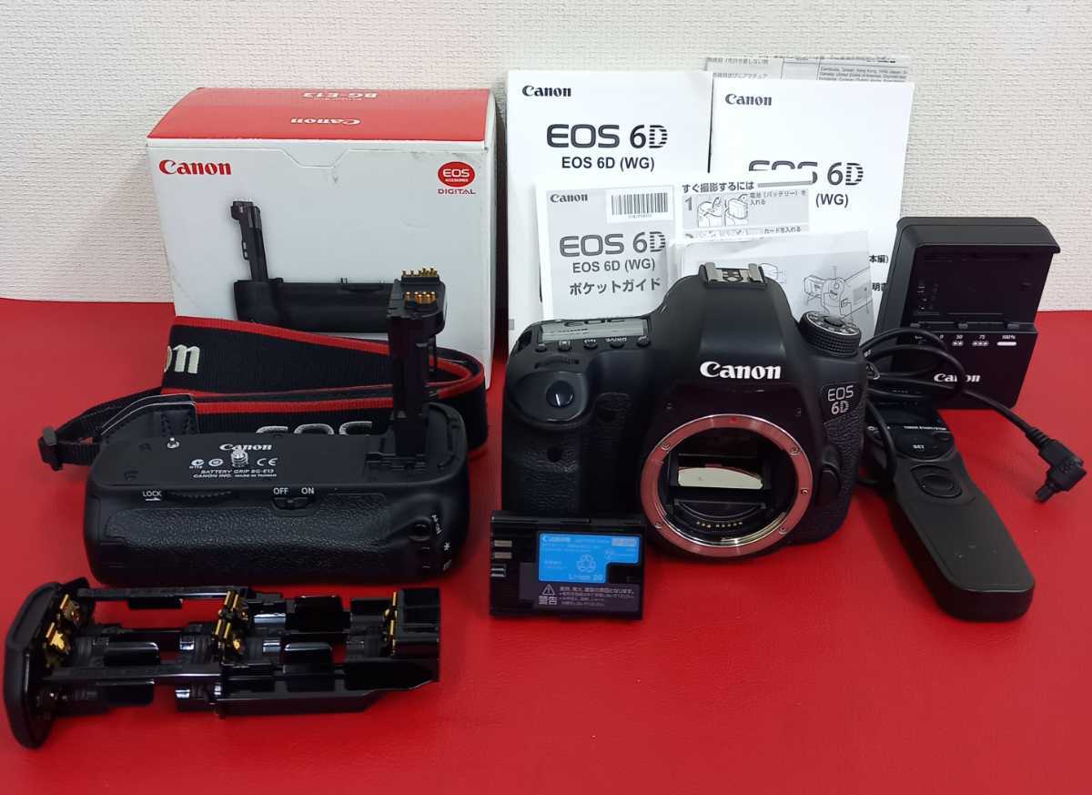 ■B Canon デジタル一眼レフカメラ EOS 6D ボディ 動作品 シャッターOK バッテリー グリップ BG-E13 充電器 説明書 付属品 キャノン