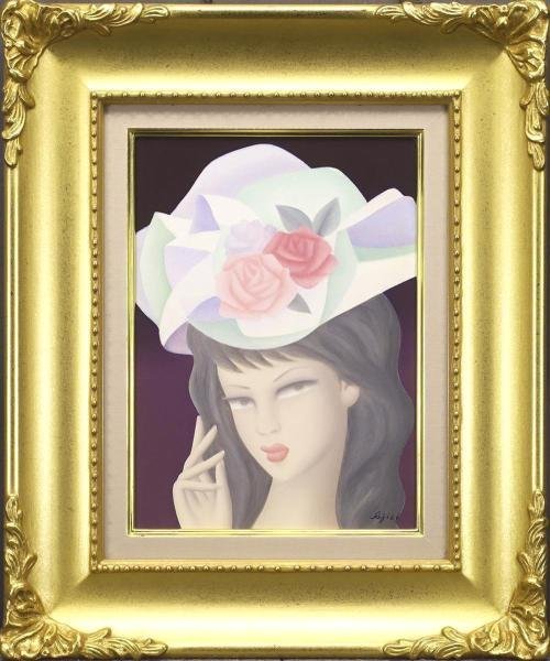 WISH】○安食一雄 二科会会員 油彩 6号 「ばら」共シール [真作保証