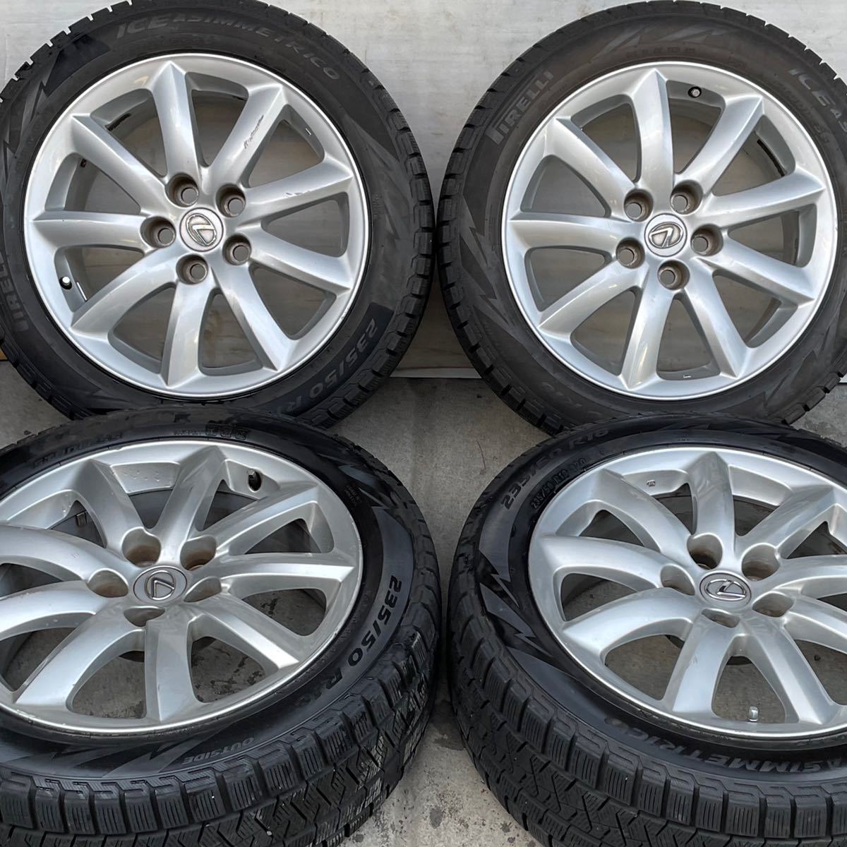 バリ溝。LEXUSレクサス純正 LS純正 LS460 LS600 純正18インチ×7.5J 120/5H ＋32 PIRELLI 235/50R18スタッドレスタイヤ4本セット。