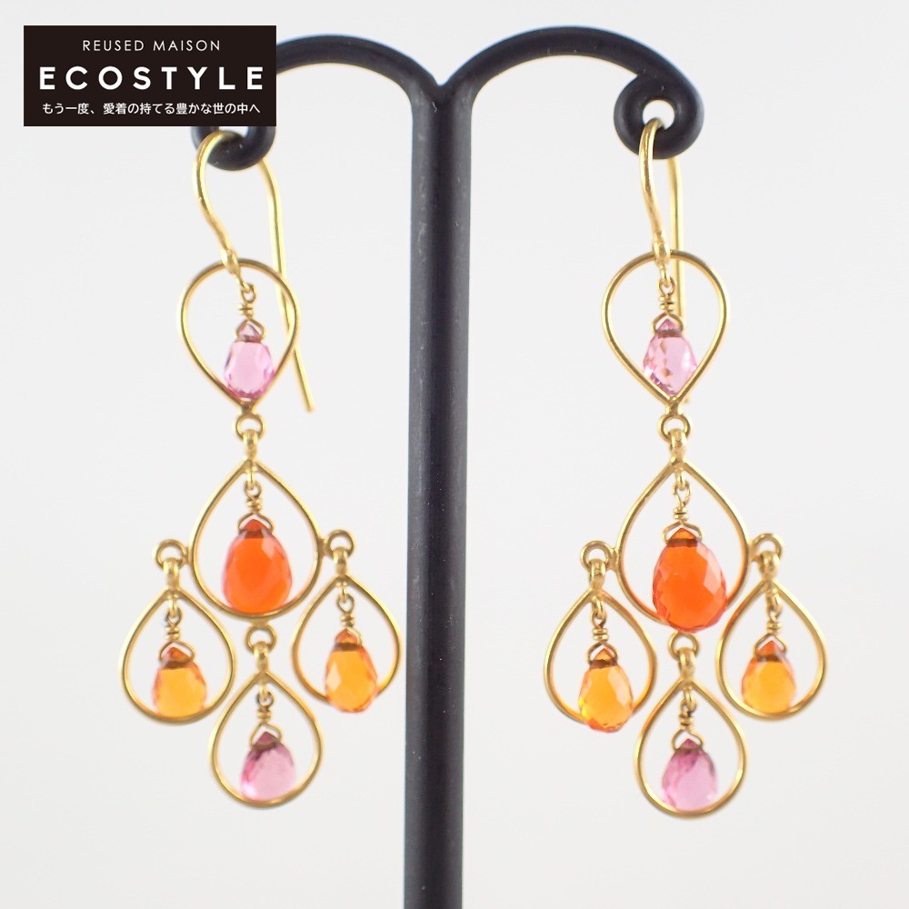 美品/ Marie-Helene de Taillac マリーエレーヌドゥタイヤック 22K ファイヤーオパール ピンクトルマリン シャンデリア ピアス