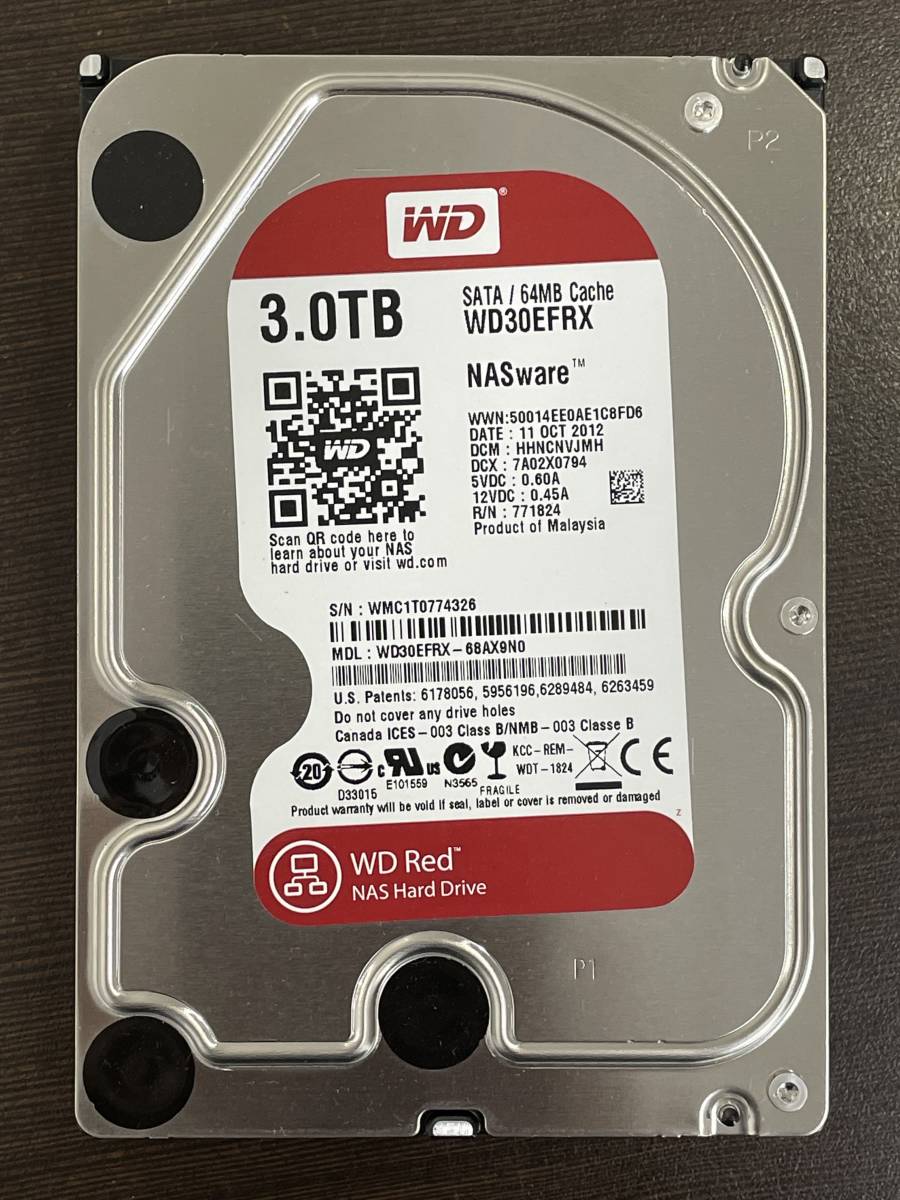 ★【NAS用 ハードディスク単体】ＷestＤigital(ウエスタンデジタル) WD Red(WD30EFRX) HDD 3TB フォーマット済★動作品 送料210円～