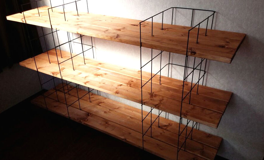 1台限り!!SALE!!独立脚シェルフ■アイアン×ウッド・板長110×9枚メイプル色・高さ90奥行30・つや消しブラック・インダストリアル