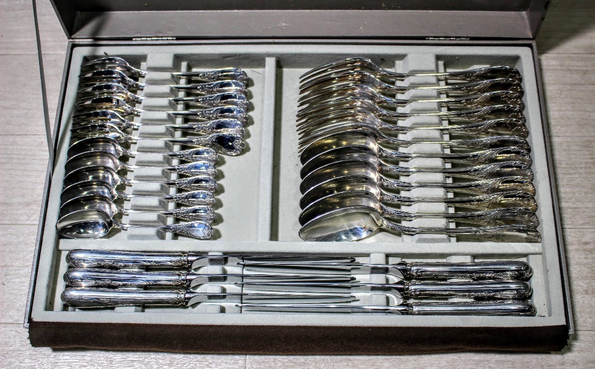 【高級カトラリー】Christofle（クリストフル）マルリー テーブルシリーズ　30点セット　各6点　ケース付き　X8A331