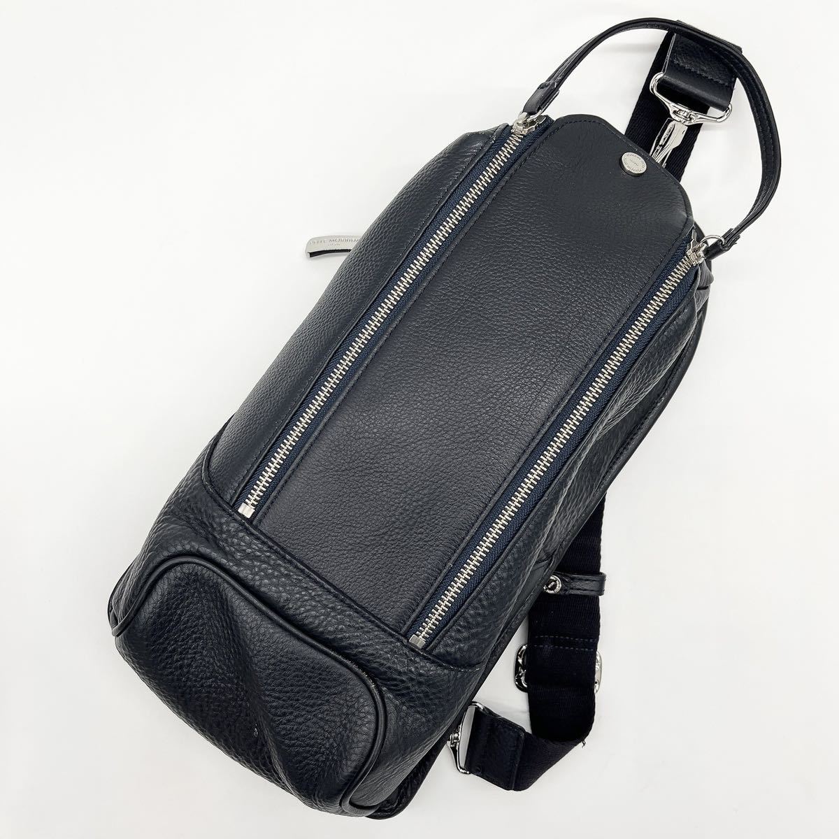 1円〜【極美品】ペッレモルビダ PELLE MORBIDA ボディバッグ ショルダーバッグ レザー メンズ レディース ビジネス 通勤 仕事 ネイビー