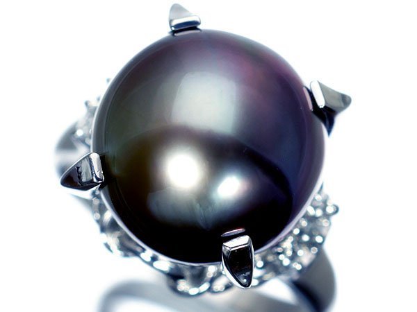 1円～【ジュエリー極】上質な艶と照り！上質南洋ブラックパール12.4mm珠＆ダイヤ0.08ct 高級Pt900リング ソーティング k5814ok【送料無料】