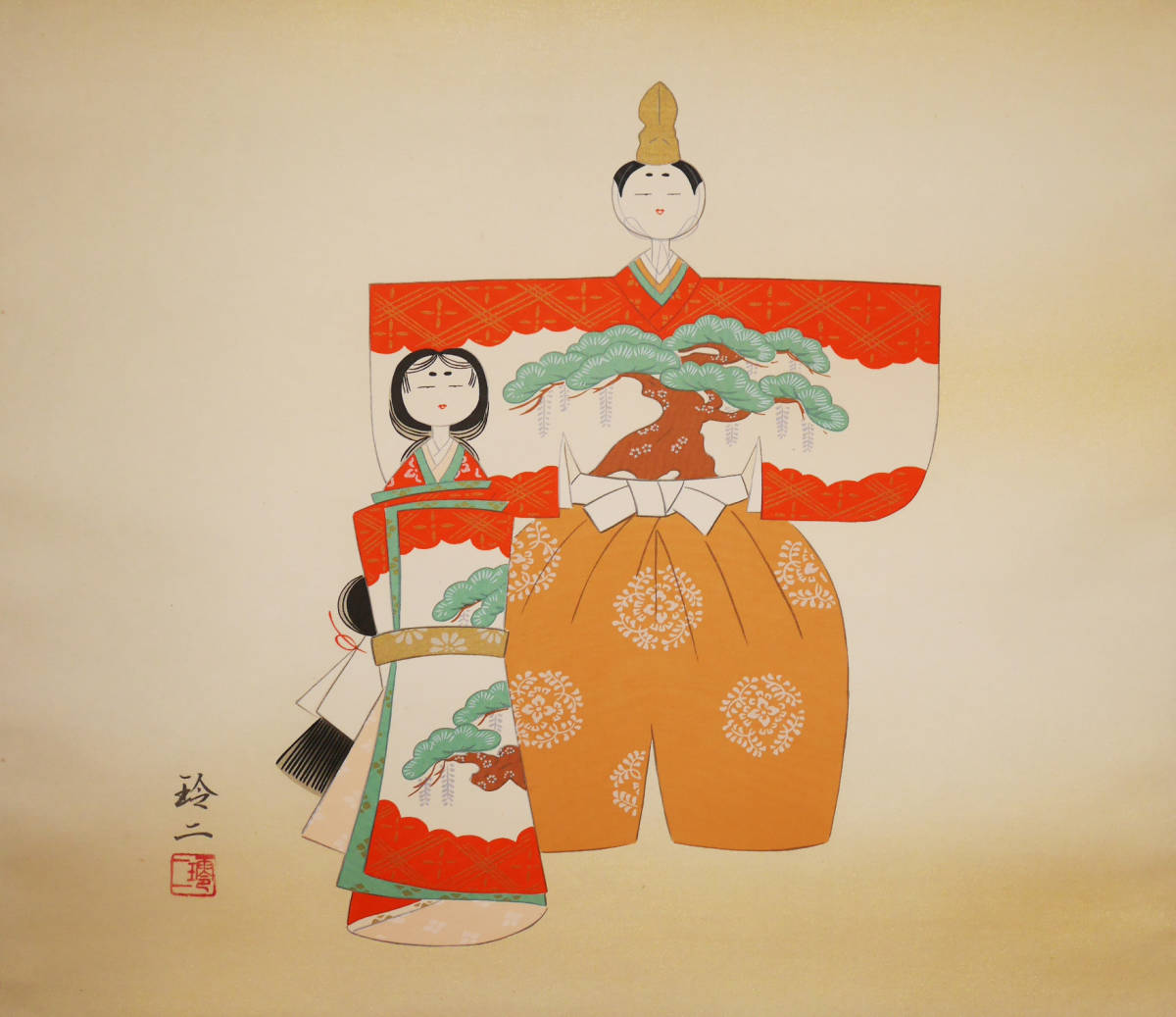 良品☆【立雛 おひな様】美術年鑑掲載 松井玲二 真作○絹本肉筆・共箱