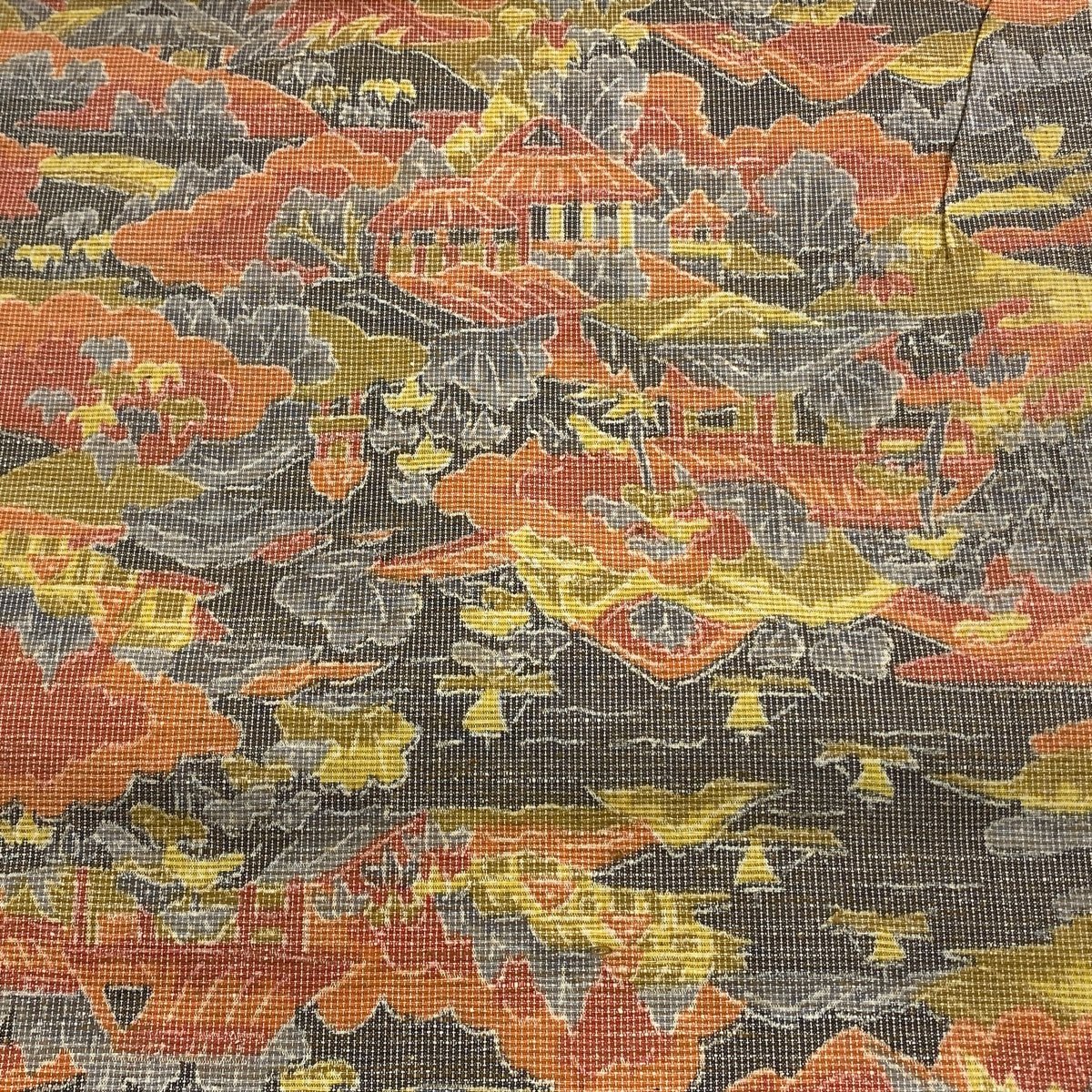 競ナビ】反物 秀品 紬 証紙 建物 山並み 墨色 正絹 【中古】 最新作