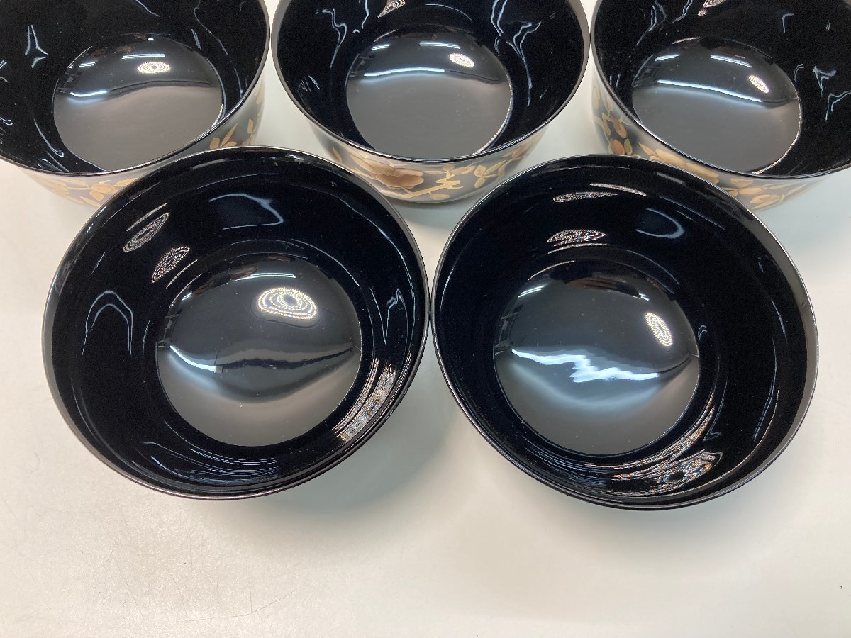輪島塗 黒塗 あやめ蒔絵 吸物椀 5客 共箱 天然木製漆器 輪島塗 黒塗