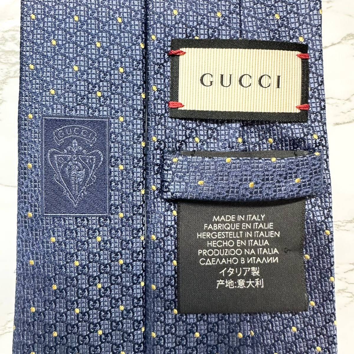 極美品 現行タグ レア GUCCI ネクタイ シルク100% GG柄 GGライン ピン 