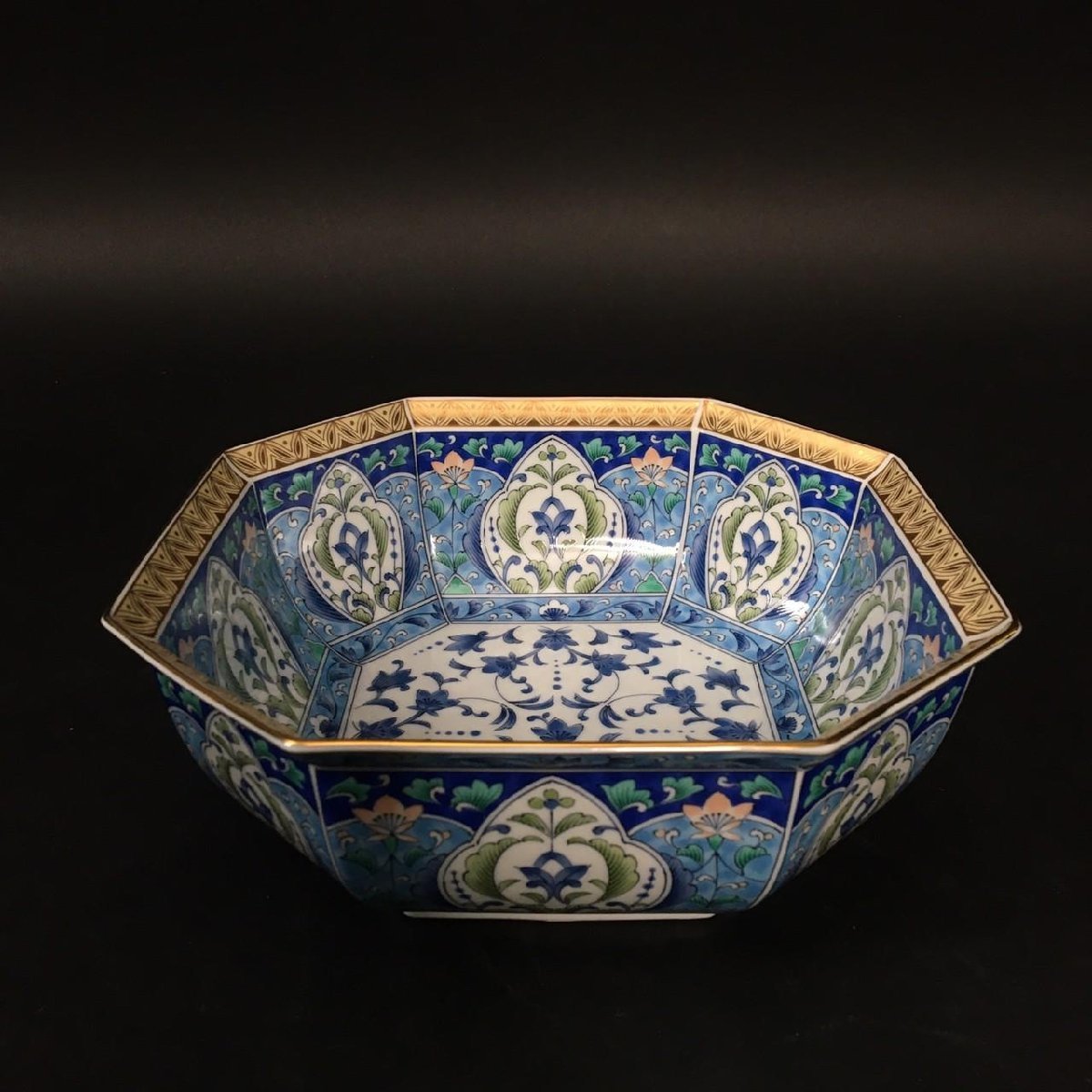 FG1227-54-8 三洋陶器 金七宝菓子鉢 龍峰窯 陶器 器 8x21.5x21.5cm 80
