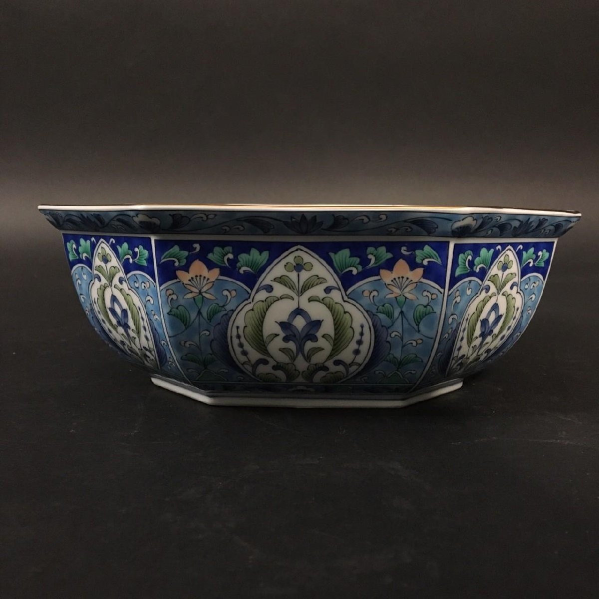 FG1227-54-8 三洋陶器 金七宝菓子鉢 龍峰窯 陶器 器 8x21.5x21.5cm 80