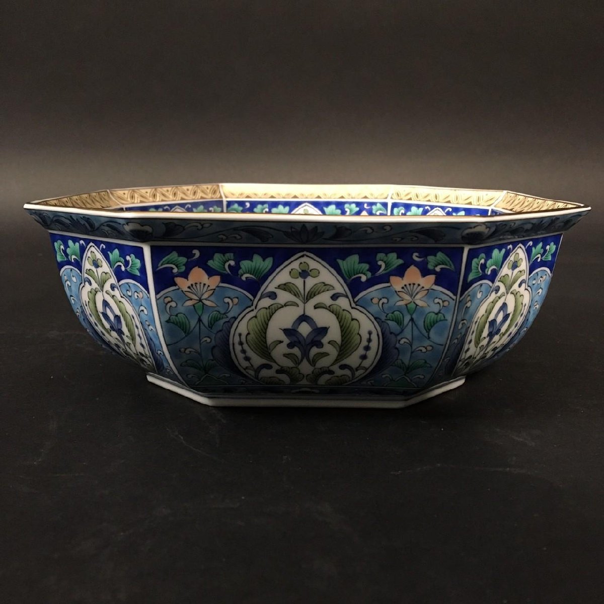 美濃焼龍峰窯　三洋陶器　金襴手花鳥円菓子碗５椀セット FG1227-54-8 三洋陶器 金七宝菓子鉢 龍峰窯 陶器 器 8x21.5x21.5cm 80