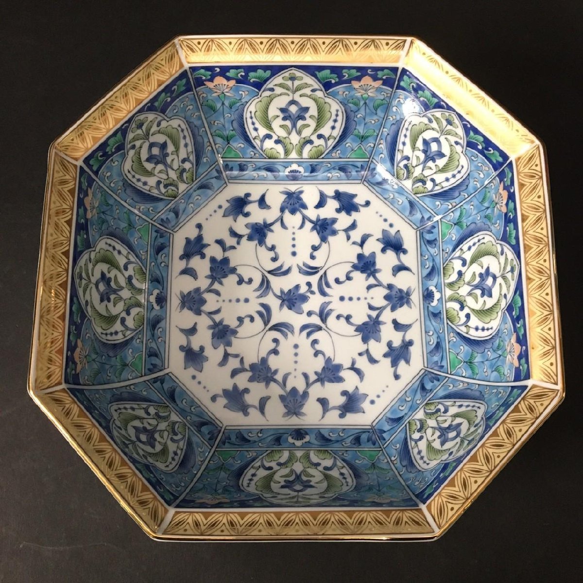 FG1227-54-8 三洋陶器 金七宝菓子鉢 龍峰窯 陶器 器 8x21.5x21.5cm 80
