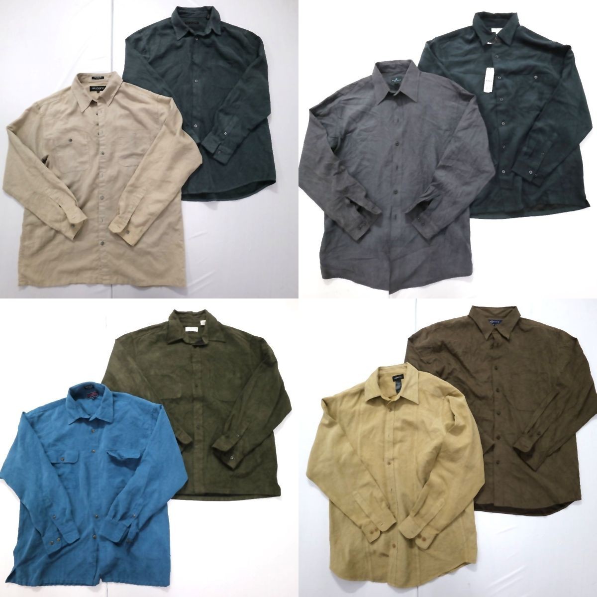 ◎フェイクスウェード長袖シャツ set 無地系 胸ポケット 他 (メンズL) 8枚セット まとめ売り 古着卸 1円スタート 最落なし ML2173