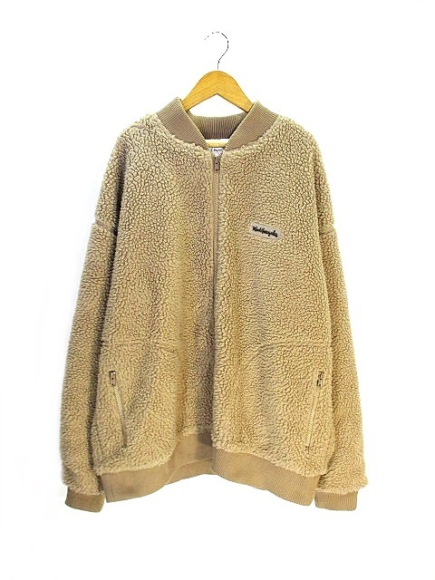 マークゴンザレス MARK GONZALES ボア ブルゾン フリース ジャケット ロゴ刺繍 ベージュ SIZE XL メンズ レディース