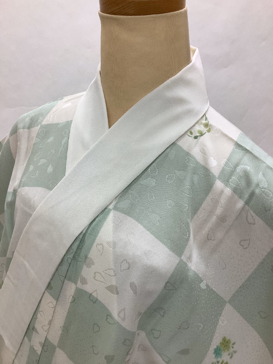 着物cocon★襦袢★胴単衣袖無双/正絹/衣紋抜き/半衿/緑系/白系/身丈125/裄65.5/目安身長156センチ前後【1-26-3K-1109-p】