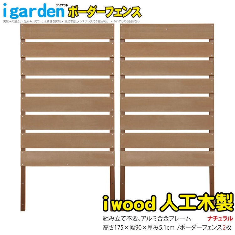 ボーダーフェンス　人工木製　H175cm×W90cm　[2枚セット]　ナチュラル◯　B1759N