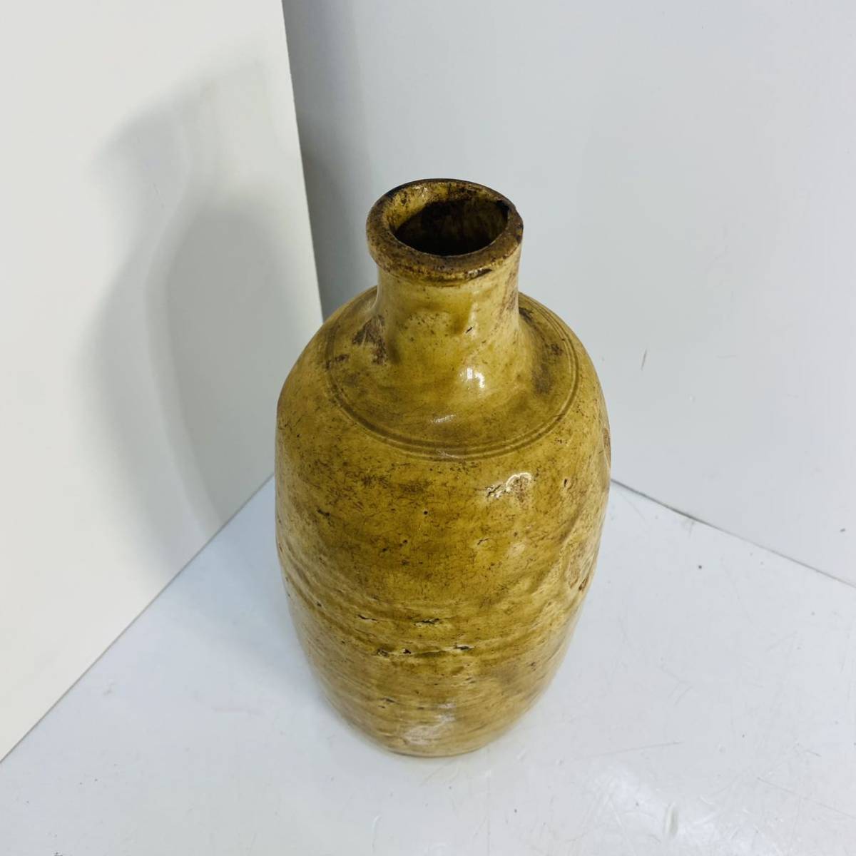 中古品 壺 壷 骨董 骨董品 焼き物 花瓶 花器 アンティーク 黄色 長方形 