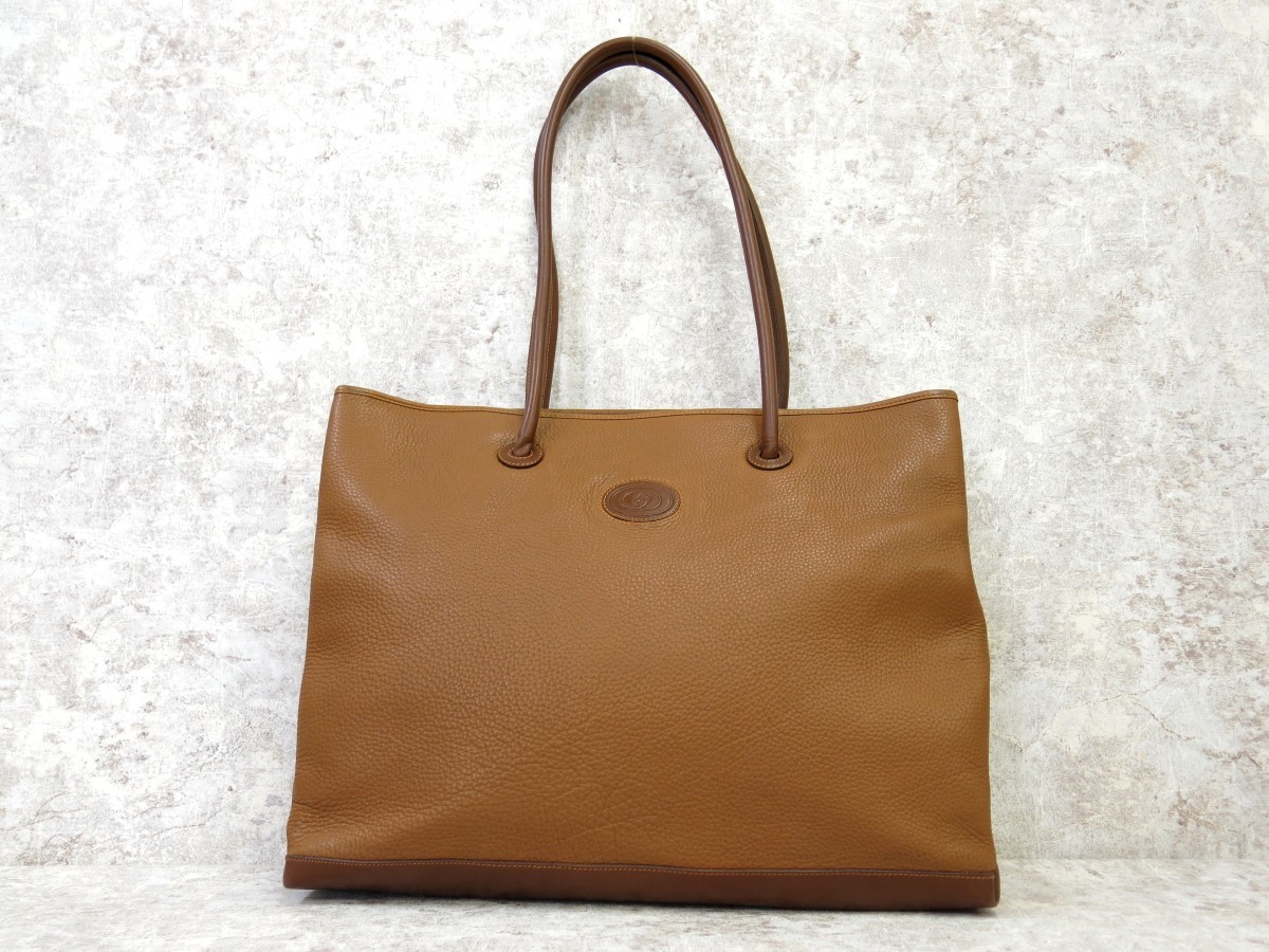 □美品□GUCCI オールド グッチ□メンズ□カーフ レザー 本革□トート 