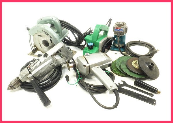 C0130G マキタ 日立 など ジスクサンダ 電気カンナ トリマ 造作丸のこ 木工用ドリル など 電動工具 まとめて5点 大工道具 動作品
