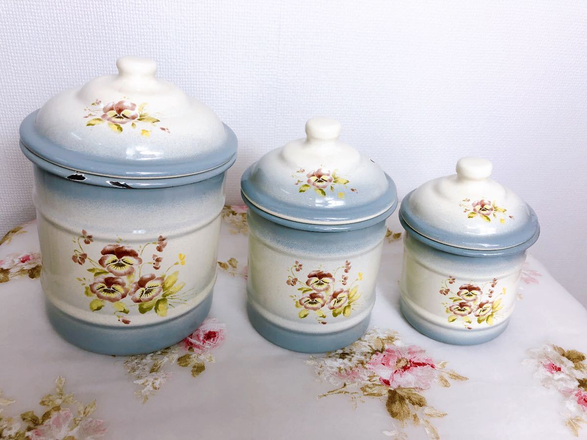 イマン imaneパンジー ホーローキャニスター3個セット