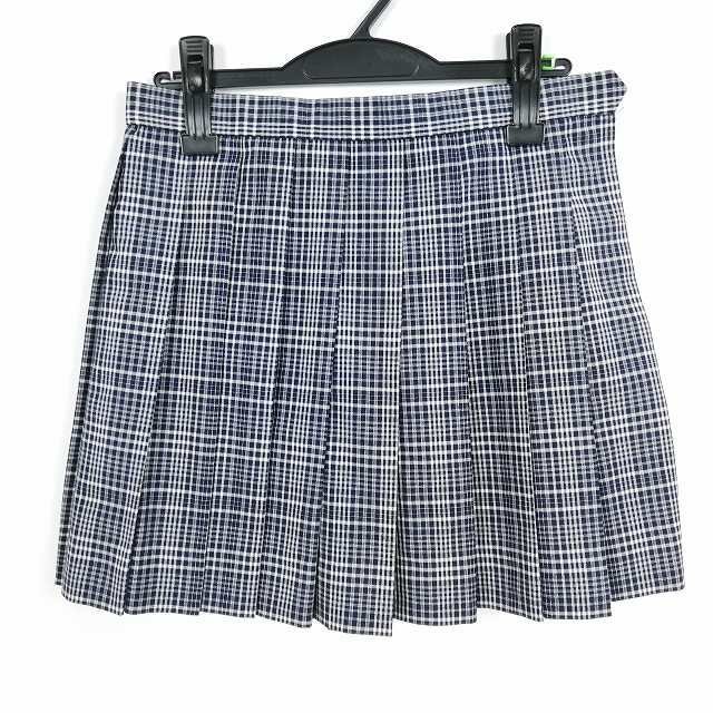 1円 スクールスカート 夏物 w66-丈41 チェック 東京府中東高校 ミニ丈 プリーツ 学生服 制服 女子 中古 HK3663