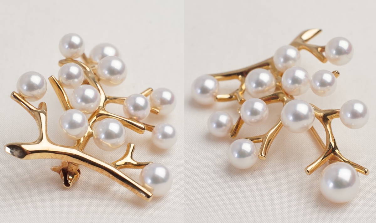 MIKIMOTO ミキモト K18 アコヤ本真珠 パール ブローチ 幸福の木 4.1cm 