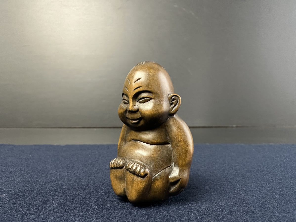 HG570] 木製 根付 ビリケンさん 細密彫刻 提げ物 煙草入れ 木彫 拓植