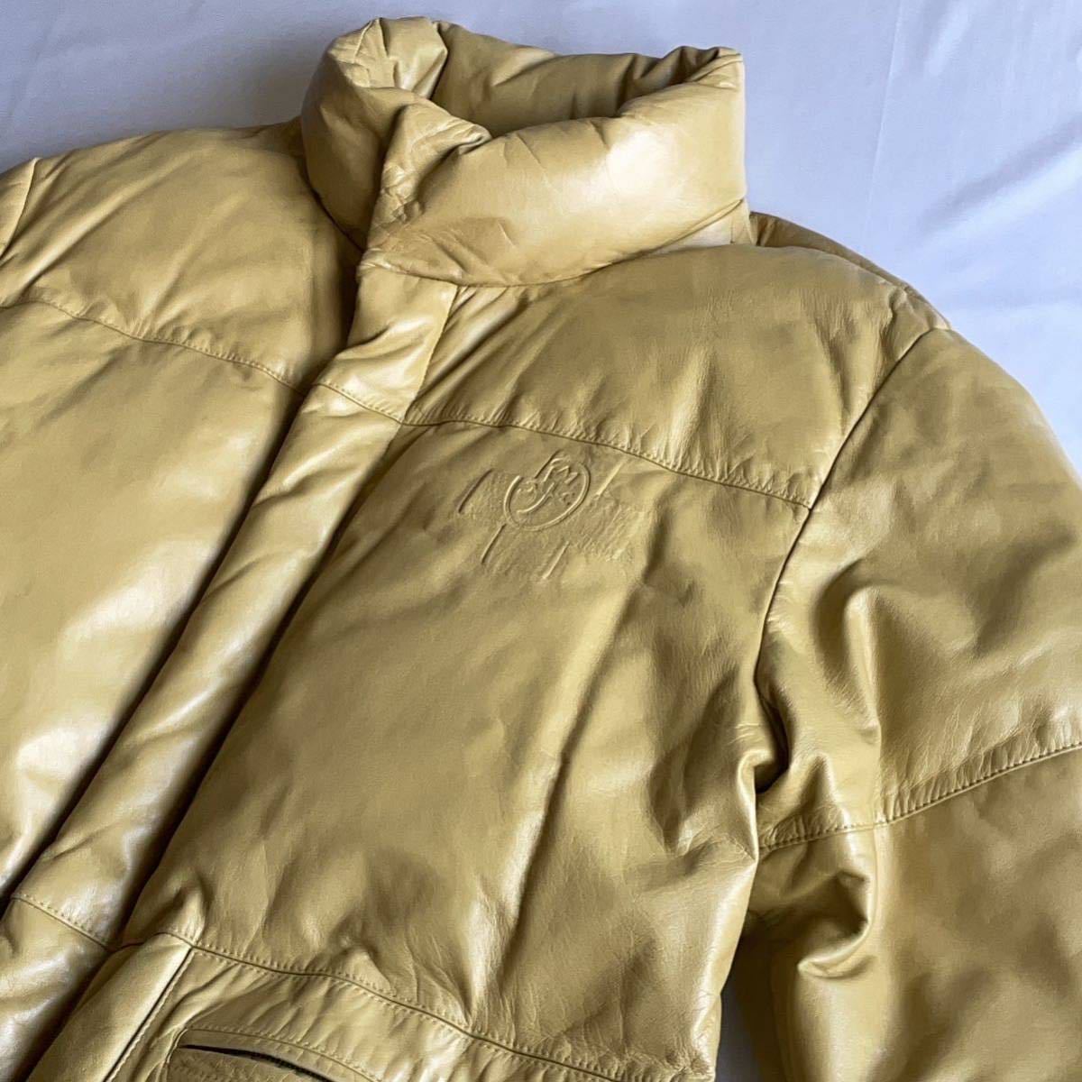 未使用級 1円 カステルバジャック レザーダウン ダウンジャケット 羊革 本革 リアルレザー ラム シープ 家紋CASTELBAJAC マスタード色 LL