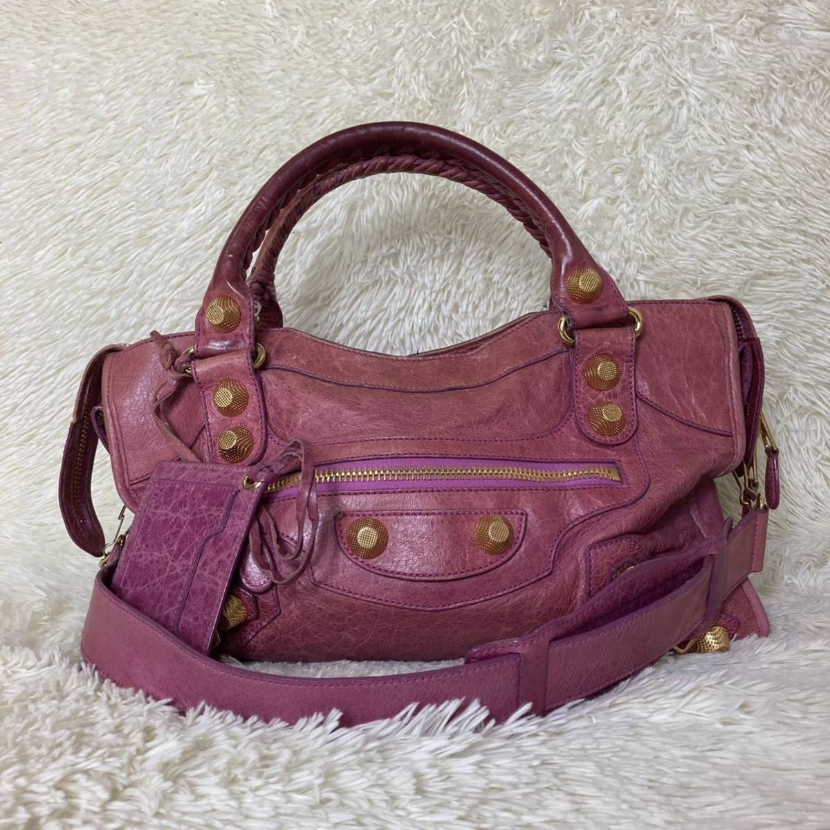 1円スタート　美品 BALENCIAGA バレンシアガ 2way ショルダーバッグ ハンドバッグ ジャイアントシティ ピンク レザー 人気商品