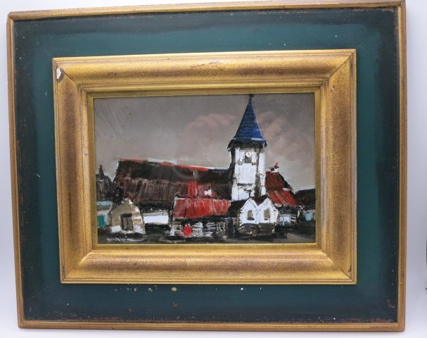 油彩画　マキ　ヨウイチ作　　『エグリーズ』MORIN 　油彩サイズSM　真作　直筆サインあり