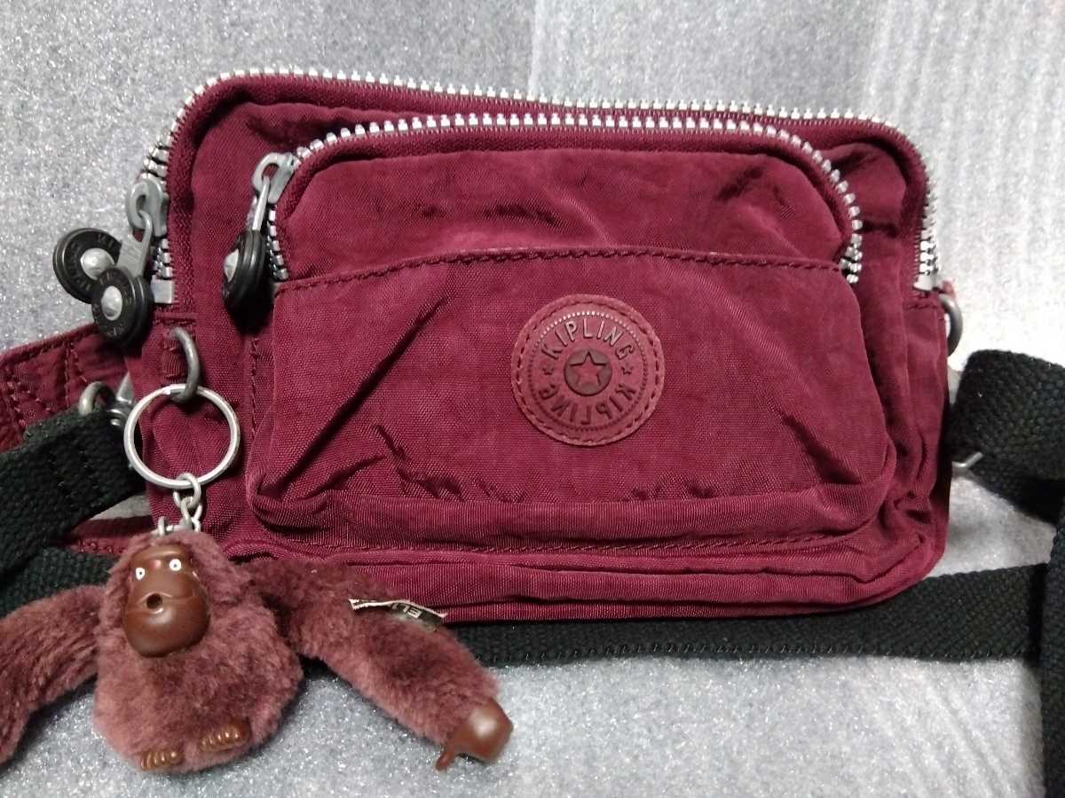 キプリング Kipling☆ワインレッド ショルダーバッグ ウエストバッグ 