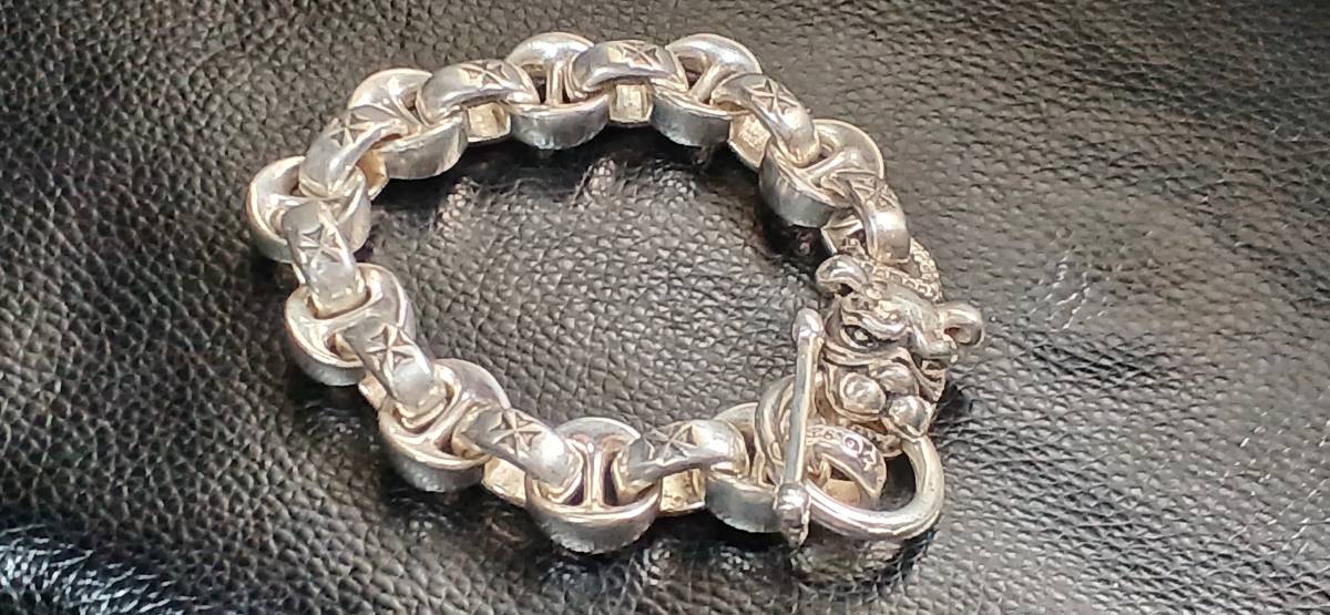 1円スタート　シルバー925　ブルドックチェーンブレス　ブレスレット　96グラム