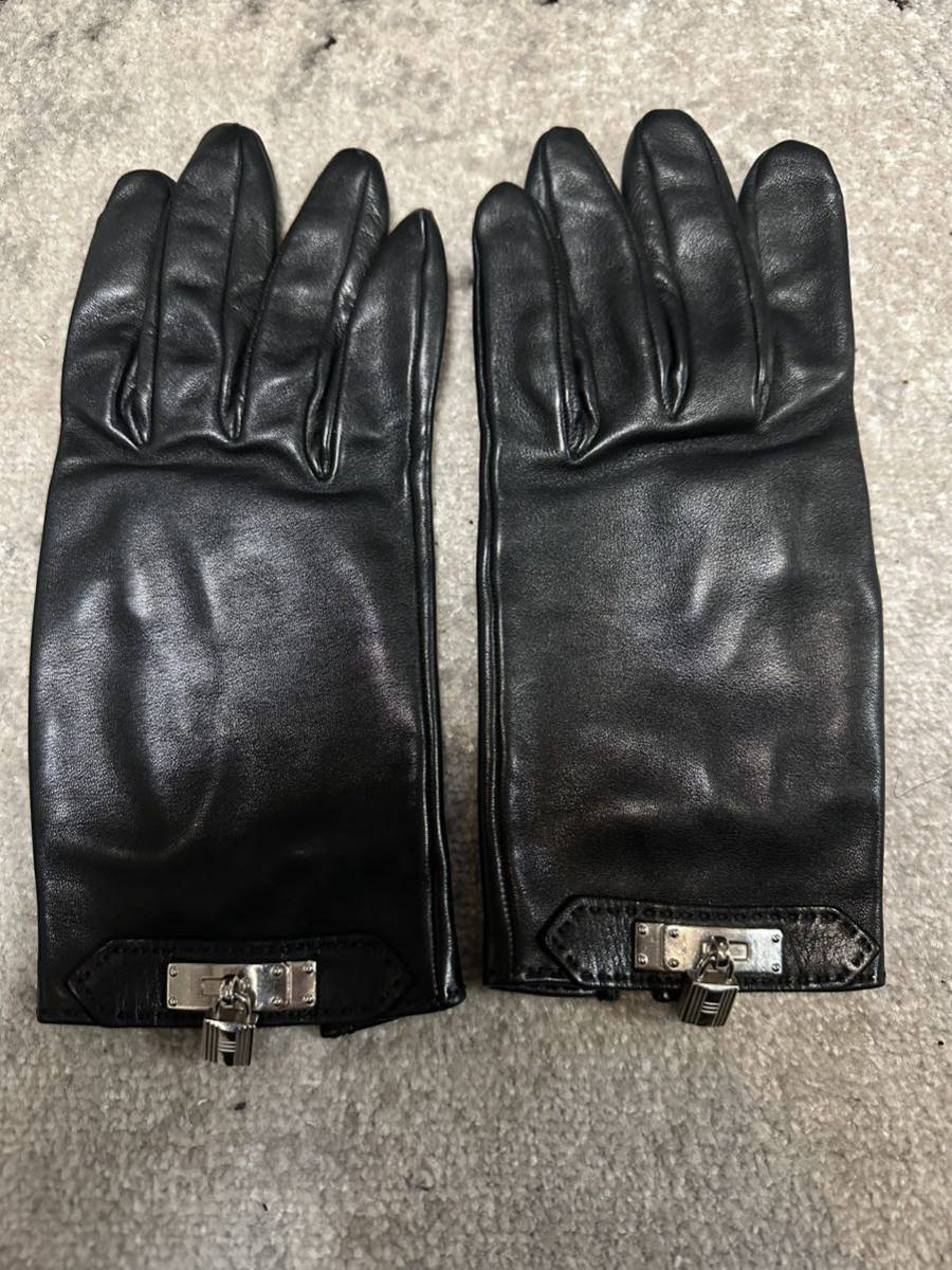 HERMES】 エルメス H金具 レザー手袋 グローブ グレー サイズ7