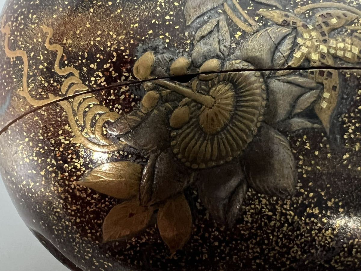 陶文堂】A0054 金蒔絵 印籠 マンモス根付 金梨地 古美術 骨董 江戸時代 