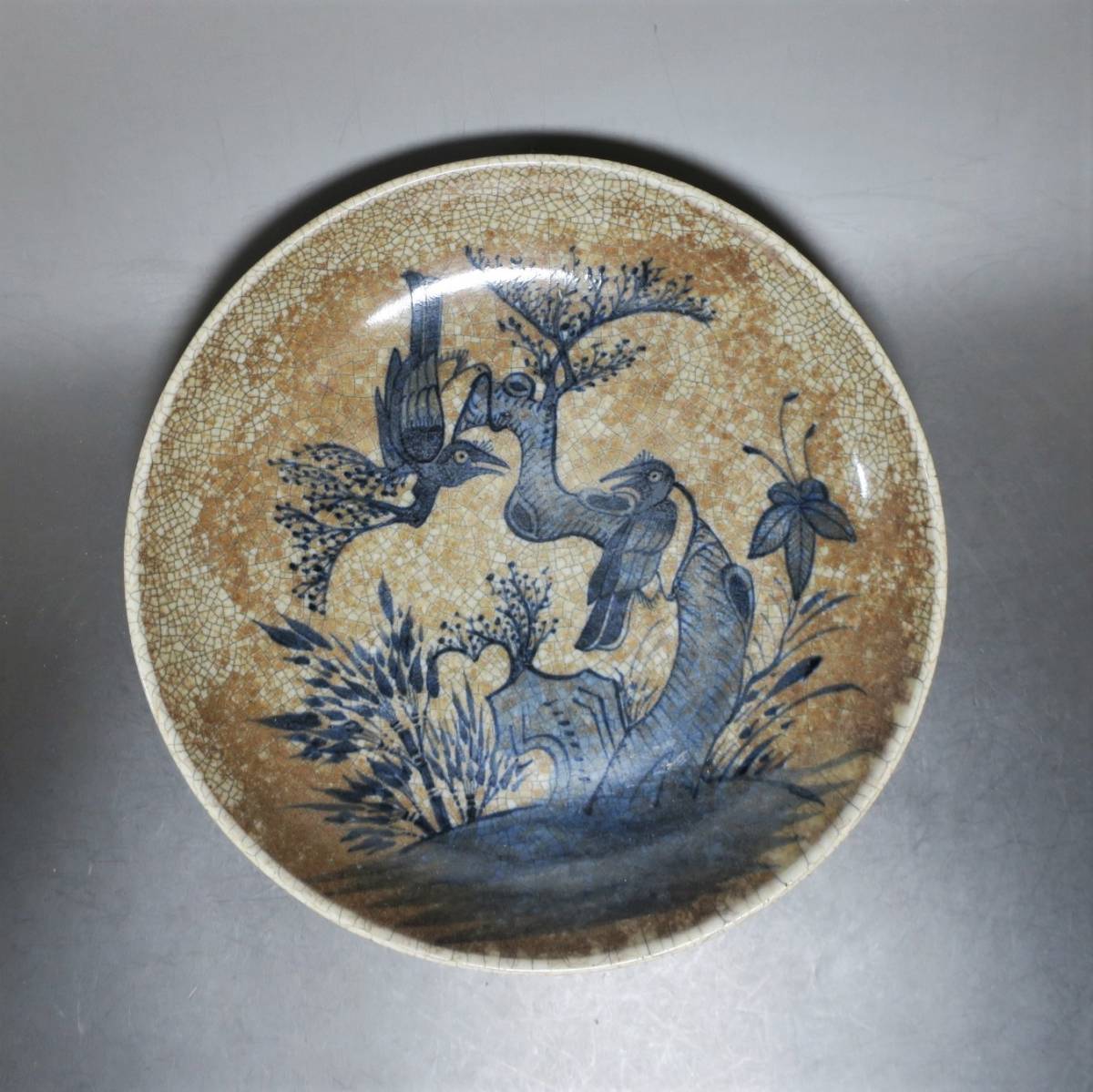 清朝期染付辰砂魚図皿 桃清朝期染付辰砂魚図