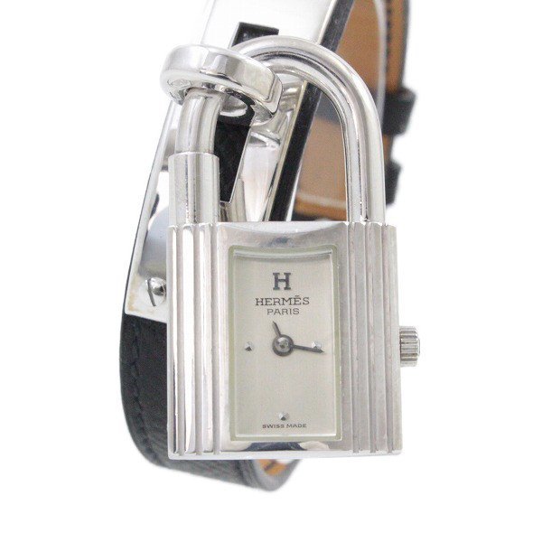エルメス ケリーウォッチ クォーツ レディース 腕時計 シルバー925金具 純正ブラック革ベルト【いおき質店】