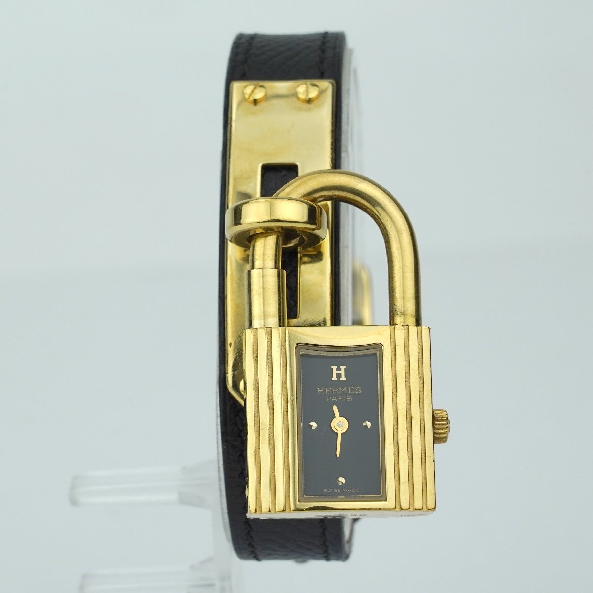 【中古/稼働品】HERMES(エルメス) ケリーウォッチ レディース クオーツ 黒ベルト 刻印（K-T1038）