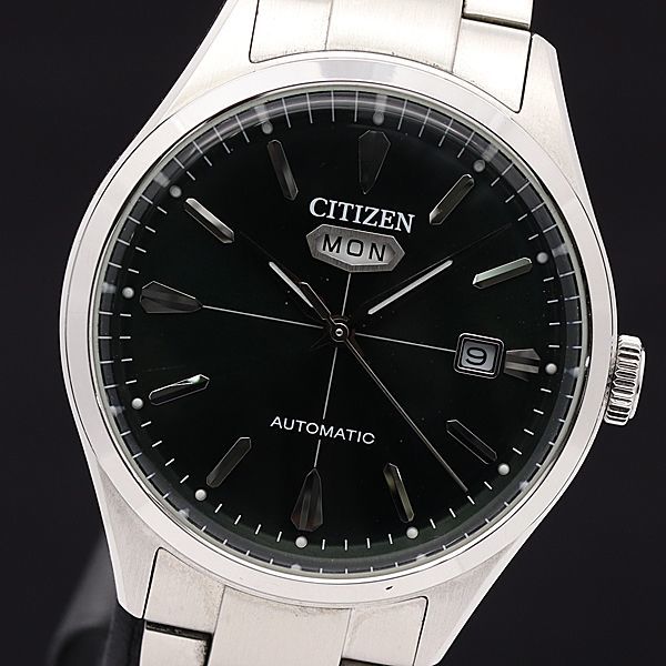 1円 稼働 良品 箱/コマ2/保付 シチズン AT/自動 NH8391-51X レコードレーベル グリーン文字盤 21石 デイデイト メンズ腕時計 0023100◆