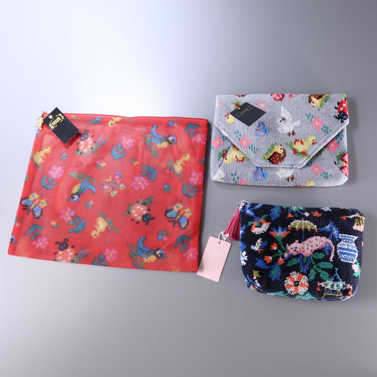 GM7469▽《未使用/6点セット》フェイラー+ラブラリー*ハイジ/ホワイトマーガレット/シノワズリ*ポーチ/メッシュポーチ/ペンケース/数寄屋袋