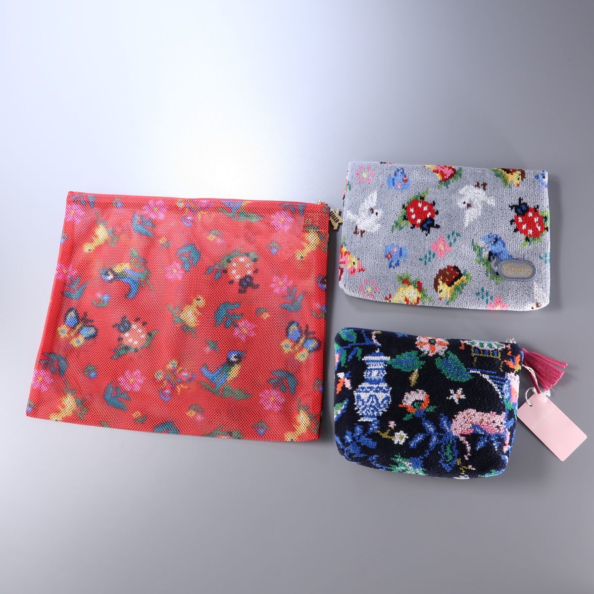 GM7469▽《未使用/6点セット》フェイラー+ラブラリー*ハイジ/ホワイトマーガレット/シノワズリ*ポーチ/メッシュポーチ/ペンケース/数寄屋袋