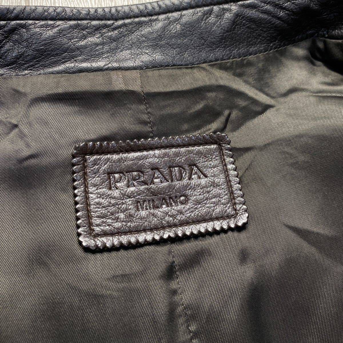 プラダ/PRADA】柔質光沢☆ ラムレザー(羊革) シングルライダース