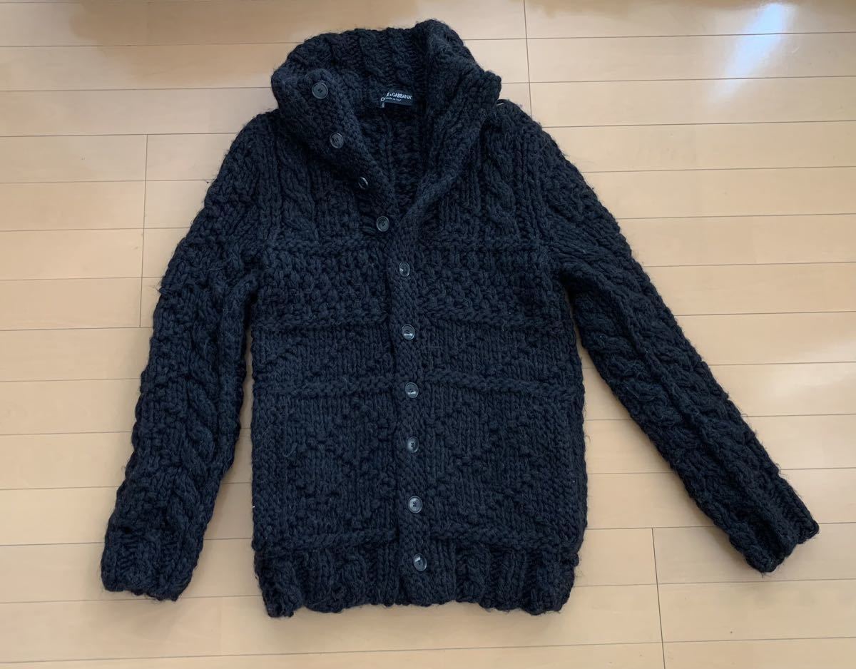 ドルチェ&ガッバーナ DG 厚手 黒 アルパカ混 ケーブル ニット ジャケット カーディガン ブルゾン 綺麗