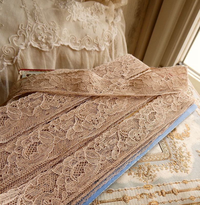 7.8m フランス アンティーク ヴィンテージ レース リメイク 手仕事 ハンドメイド 素材 アランソンレース 刺繍ドール手作りドレス ボネ
